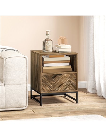 HOMCOM Bedside Table with Drawer and Shelf, Side End Table with Steel Legs for Living Room, Bedroom, Brown Wood Effect - pic 171166 | FastDaddyshop