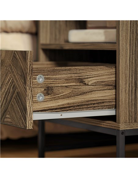HOMCOM Bedside Table with Drawer and Shelf, Side End Table with Steel Legs for Living Room, Bedroom, Brown Wood Effect - pic 171167 | FastDaddyshop