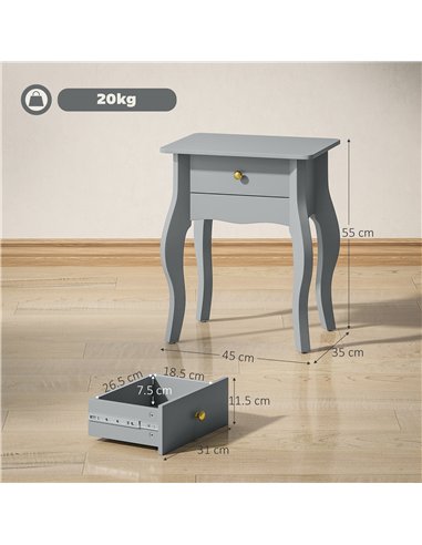 HOMCOM French Style Side Table with Drawer - Grey