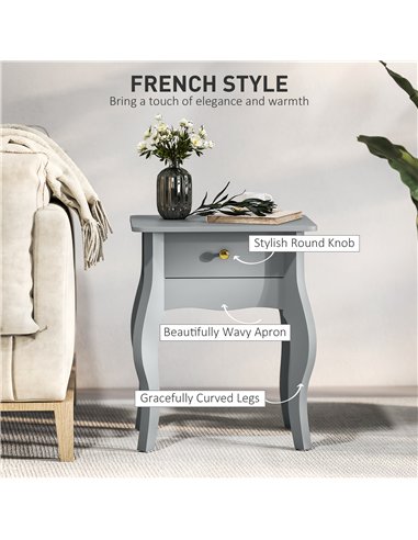 HOMCOM French Style Side Table with Drawer - Grey