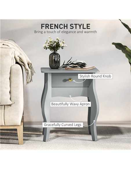 HOMCOM French Style Side Table with Drawer - Grey - pic 171171 | FastDaddyshop