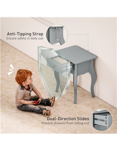 HOMCOM French Style Side Table with Drawer - Grey