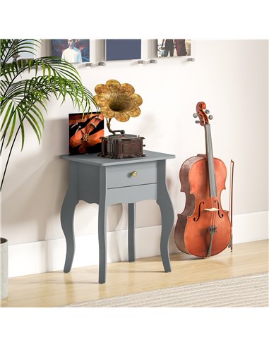HOMCOM French Style Side Table with Drawer - Grey