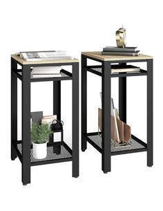 HOMCOM Tall Side Table Set of 2 with 3 Layer, 2 Shelves Storage Display Industrial-Style, Metal Frame, Bedside End Table for Liv