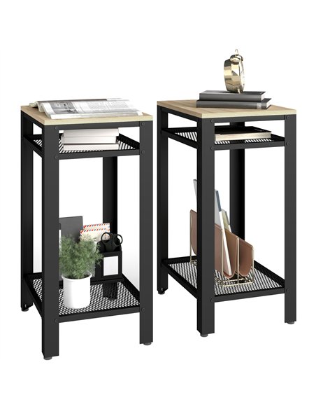 HOMCOM Tall Side Table Set of 2 with 3 Layer, 2 Shelves Storage Display Industrial-Style, Metal Frame, Bedside End Table for Liv - pic 171177 | FastDaddyshop