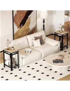 HOMCOM Tall Side Table Set of 2 with 3 Layer, 2 Shelves Storage Display Industrial-Style, Metal Frame, Bedside End Table for Liv 2
