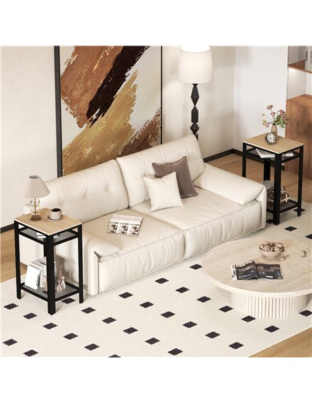 HOMCOM Tall Side Table Set of 2 with 3 Layer, 2 Shelves Storage Display Industrial-Style, Metal Frame, Bedside End Table for Liv - pic 171178 | FastDaddyshop
