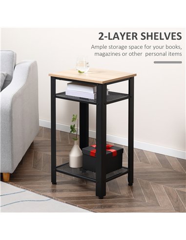 HOMCOM Tall Side Table Set of 2 with 3 Layer, 2 Shelves Storage Display Industrial-Style, Metal Frame, Bedside End Table for Liv