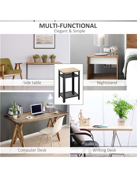 HOMCOM Tall Side Table Set of 2 with 3 Layer, 2 Shelves Storage Display Industrial-Style, Metal Frame, Bedside End Table for Liv - pic 171181 | FastDaddyshop