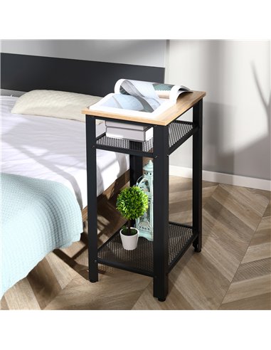 HOMCOM Tall Side Table Set of 2 with 3 Layer, 2 Shelves Storage Display Industrial-Style, Metal Frame, Bedside End Table for Liv