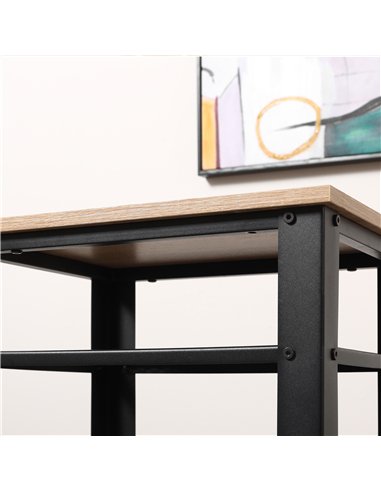 HOMCOM Tall Side Table Set of 2 with 3 Layer, 2 Shelves Storage Display Industrial-Style, Metal Frame, Bedside End Table for Liv
