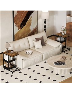 HOMCOM Mobile Sofa Side Table Set of 2, Industrial C-Shaped Rolling Table with 3-Tier Storage Shelving, Four Lockable Wheels Ste 2