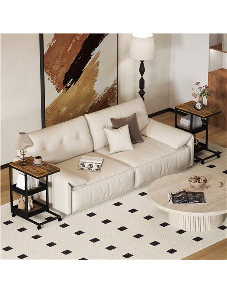 HOMCOM Mobile Sofa Side Table Set of 2, Industrial C-Shaped Rolling Table with 3-Tier Storage Shelving, Four Lockable Wheels Ste - pic 171187 | FastDaddyshop