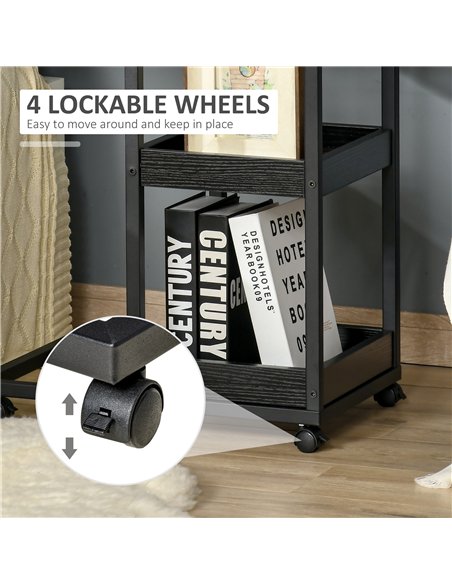 HOMCOM Mobile Sofa Side Table Set of 2, Industrial C-Shaped Rolling Table with 3-Tier Storage Shelving, Four Lockable Wheels Ste - pic 171191 | FastDaddyshop