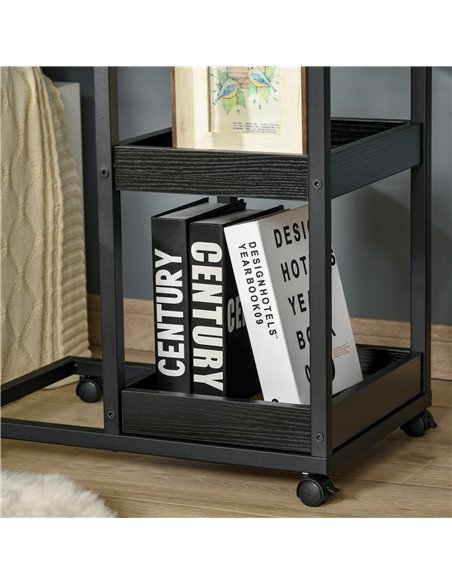HOMCOM Mobile Sofa Side Table Set of 2, Industrial C-Shaped Rolling Table with 3-Tier Storage Shelving, Four Lockable Wheels Ste - pic 171193 | FastDaddyshop