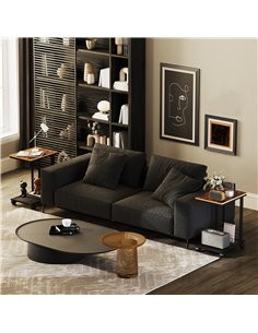 HOMCOM C Shaped Side Table Set of 2 with Wheels, Mobile End Table, Laptop Stand with Metal Frame and Storage Shelf, Rustic Brown 2