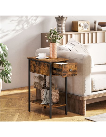 HOMCOM Narrow Side Table with Drawer and Storage Shelf - Rustic Brown - pic 171205 | FastDaddyshop