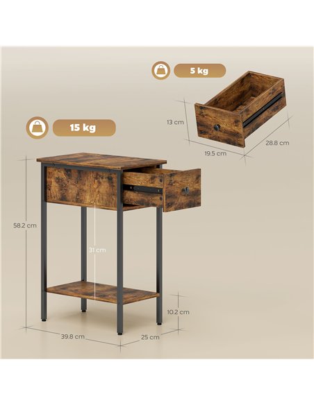 HOMCOM Narrow Side Table with Drawer and Storage Shelf - Rustic Brown - pic 171206 | FastDaddyshop