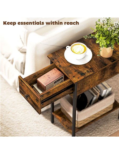 HOMCOM Narrow Side Table with Drawer and Storage Shelf - Rustic Brown - pic 171207 | FastDaddyshop