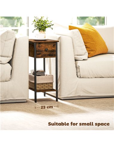 HOMCOM Narrow Side Table with Drawer and Storage Shelf - Rustic Brown