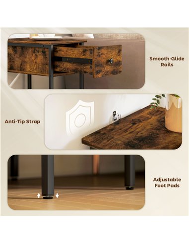 HOMCOM Narrow Side Table with Drawer and Storage Shelf - Rustic Brown