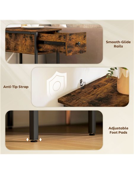 HOMCOM Narrow Side Table with Drawer and Storage Shelf - Rustic Brown - pic 171209 | FastDaddyshop