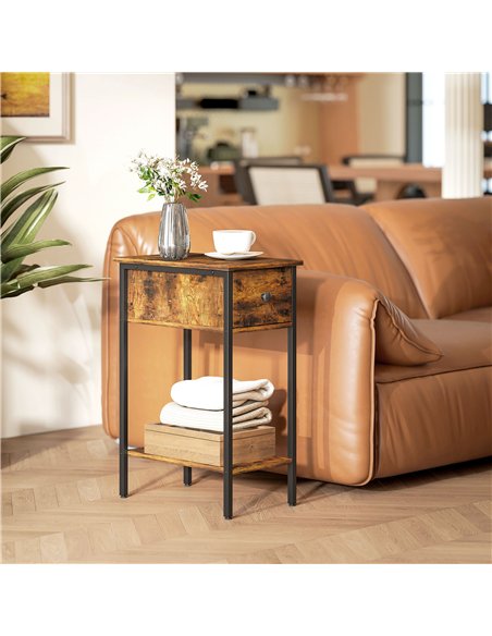 HOMCOM Narrow Side Table with Drawer and Storage Shelf - Rustic Brown - pic 171211 | FastDaddyshop