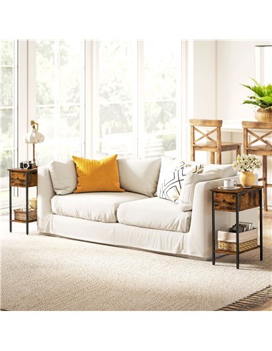 HOMCOM Narrow Side Table with Drawer and Storage Shelf - Rustic Brown
