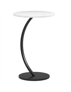 HOMCOM C Shaped Side Table, Round Bedside Table with Marble Effect Top, Modern Coffee Table Sofa End Table with Metal Frame for 
