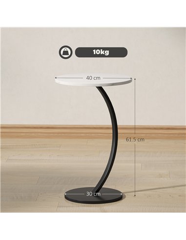 HOMCOM C Shaped Side Table, Round Bedside Table with Marble Effect Top, Modern Coffee Table Sofa End Table with Metal Frame for 