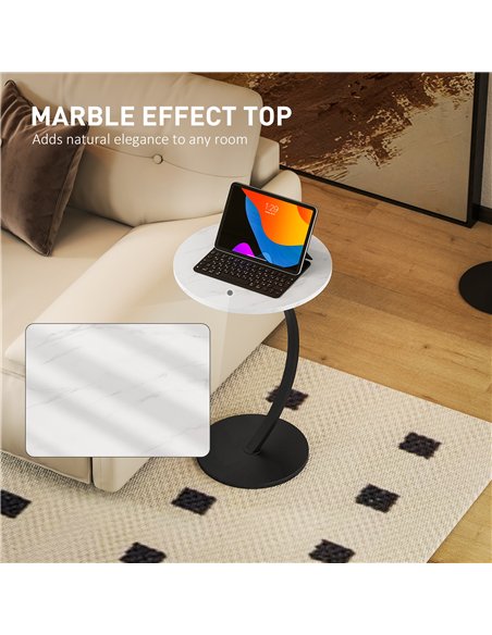 HOMCOM C Shaped Side Table, Round Bedside Table with Marble Effect Top, Modern Coffee Table Sofa End Table with Metal Frame for  - pic 171217 | FastDaddyshop