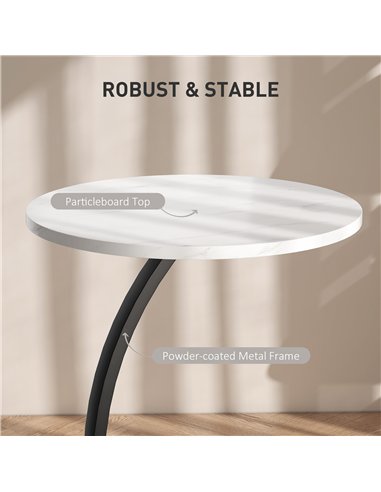 HOMCOM C Shaped Side Table, Round Bedside Table with Marble Effect Top, Modern Coffee Table Sofa End Table with Metal Frame for 