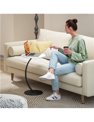 HOMCOM C Shaped Side Table, Round Bedside Table with Marble Effect Top, Modern Coffee Table Sofa End Table with Metal Frame for 