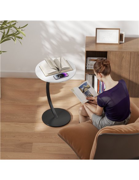HOMCOM C Shaped Side Table, Round Bedside Table with Marble Effect Top, Modern Coffee Table Sofa End Table with Metal Frame for  - pic 171220 | FastDaddyshop