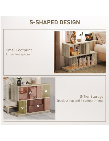 HOMCOM S-Shaped Side Table - Natural Wood Finish