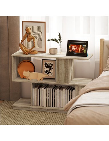 HOMCOM S-Shaped Side Table - Natural Wood Finish