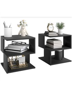 HOMCOM Set of 2 Side Table Square Coffee Table, Modern End Table with 2 Tier Storage Shelves for Living Room, Bedroom, Black