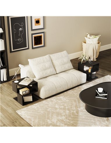 HOMCOM Set of 2 Side Table Square Coffee Table, Modern End Table with 2 Tier Storage Shelves for Living Room, Bedroom, Black