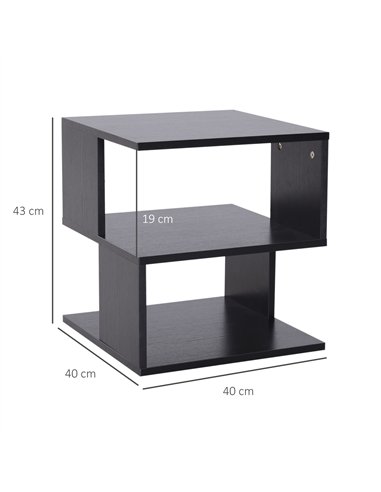 HOMCOM Set of 2 Side Table Square Coffee Table, Modern End Table with 2 Tier Storage Shelves for Living Room, Bedroom, Black