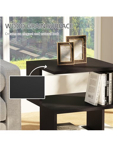 HOMCOM Set of 2 Side Table Square Coffee Table, Modern End Table with 2 Tier Storage Shelves for Living Room, Bedroom, Black