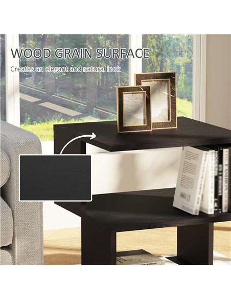 HOMCOM Set of 2 Side Table Square Coffee Table, Modern End Table with 2 Tier Storage Shelves for Living Room, Bedroom, Black - pic 171234 | FastDaddyshop