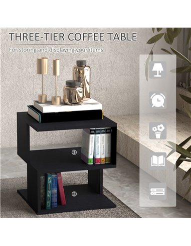 HOMCOM Set of 2 Side Table Square Coffee Table, Modern End Table with 2 Tier Storage Shelves for Living Room, Bedroom, Black