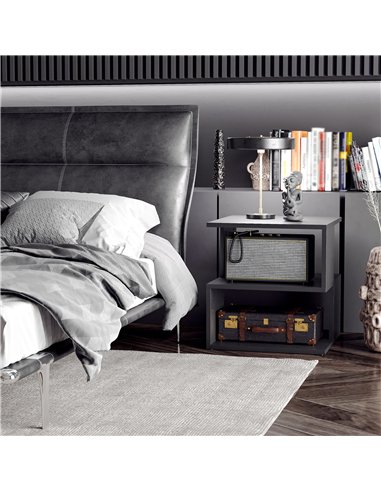 HOMCOM Set of 2 Side Table Square Coffee Table, Modern End Table with 2 Tier Storage Shelves for Living Room, Bedroom, Black