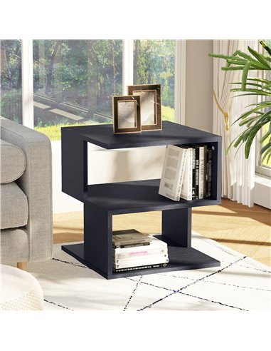 HOMCOM Set of 2 Side Table Square Coffee Table, Modern End Table with 2 Tier Storage Shelves for Living Room, Bedroom, Black