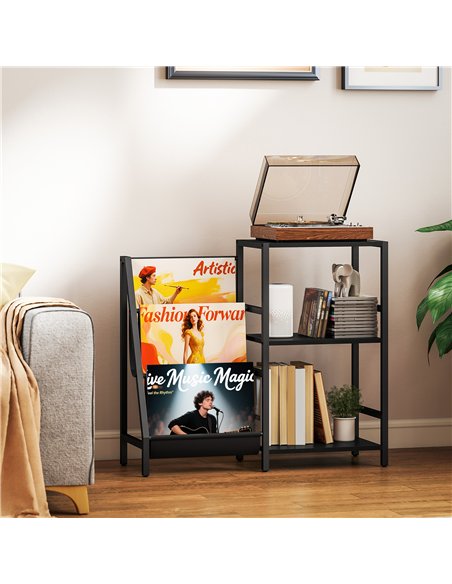 HOMCOM 3-Tier Record Player Stand, End Table for Living Room, Bedroom - Black Wood Effect - pic 171241 | FastDaddyshop