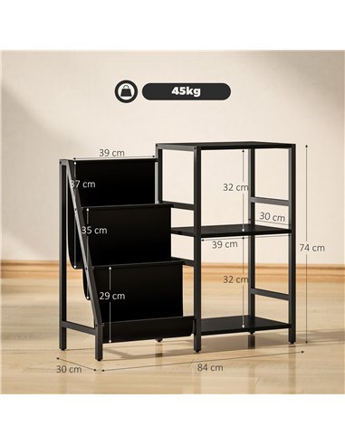 HOMCOM 3-Tier Record Player Stand, End Table for Living Room, Bedroom - Black Wood Effect