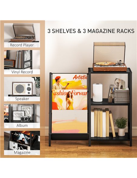 HOMCOM 3-Tier Record Player Stand, End Table for Living Room, Bedroom - Black Wood Effect - pic 171243 | FastDaddyshop