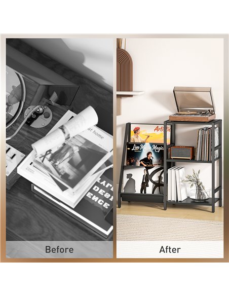 HOMCOM 3-Tier Record Player Stand, End Table for Living Room, Bedroom - Black Wood Effect - pic 171244 | FastDaddyshop
