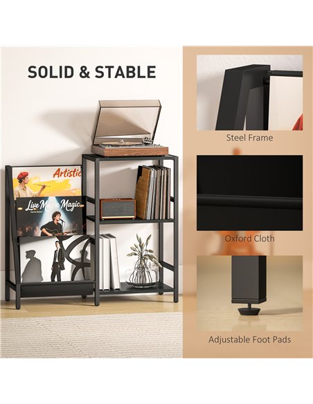 HOMCOM 3-Tier Record Player Stand, End Table for Living Room, Bedroom - Black Wood Effect - pic 171245 | FastDaddyshop