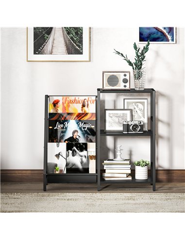 HOMCOM 3-Tier Record Player Stand, End Table for Living Room, Bedroom - Black Wood Effect